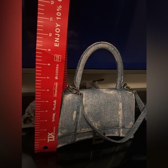 BALENCIAGA Hourglass Small Leather Denim Print Crossbody Bag - Perfect Shape - Picture 16 of 17